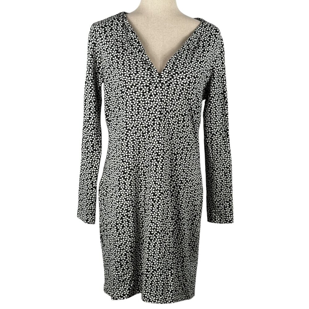 Diane Von Furstenberg Black & White Small Flower Print Dress Size 10